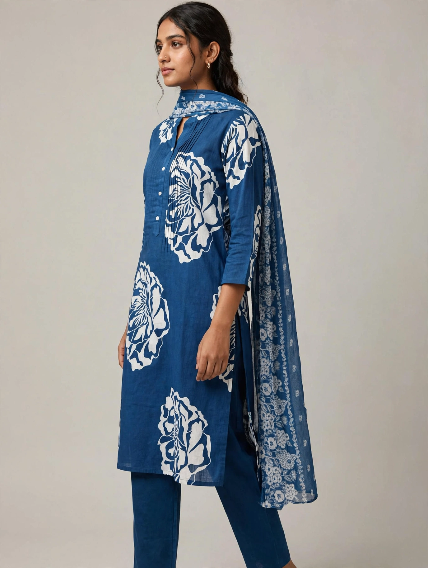  Floral Printed Cotton Kurta Set Pant with Dupatta