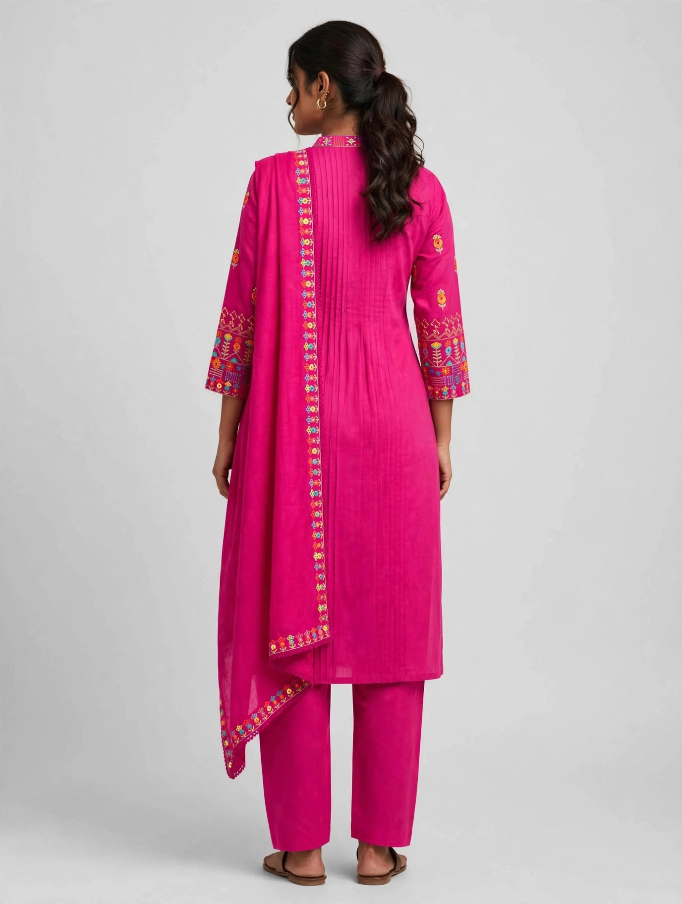 Embroidered Round Neck Kurta & Palazzos