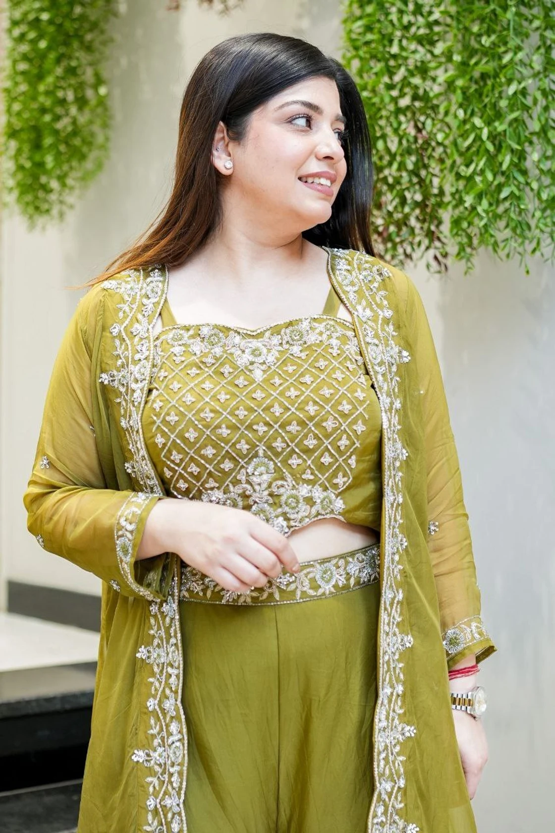 Shivay nx Women Silk Blend Crop Top Palazzo Ethnic Jacket Set