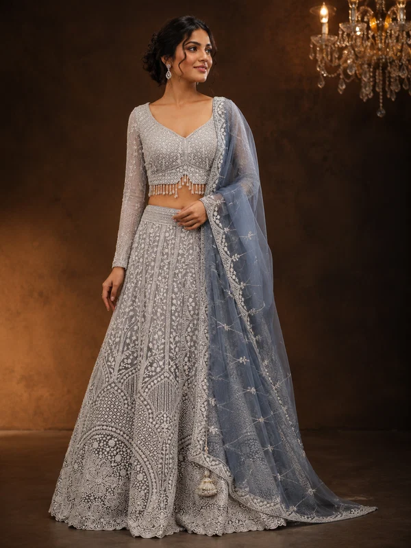 Embroidered Lehenga With Choli & Dupatta